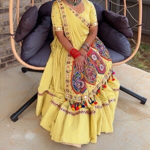 Yellow Embroidered choli  Colorful with real kachi work